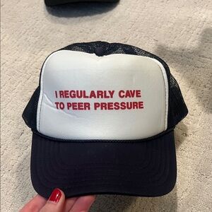 OTTO Black and White Trucker Hat with Red Text